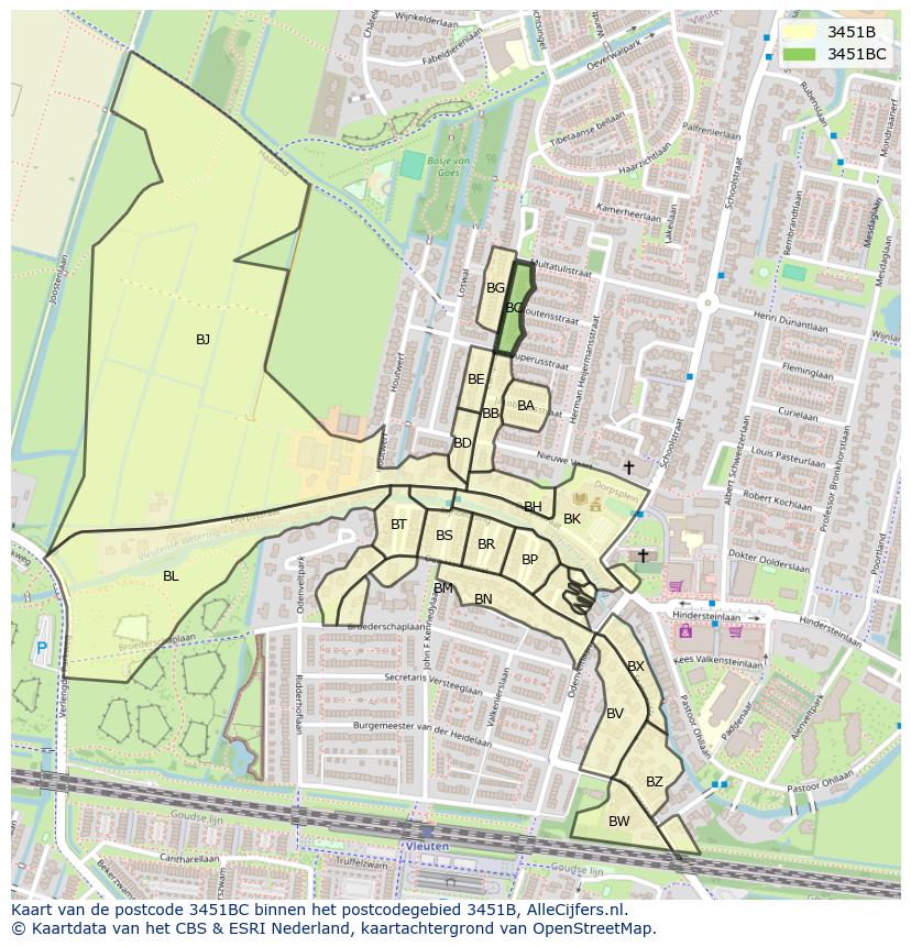 Afbeelding van het postcodegebied 3451 BC op de kaart.