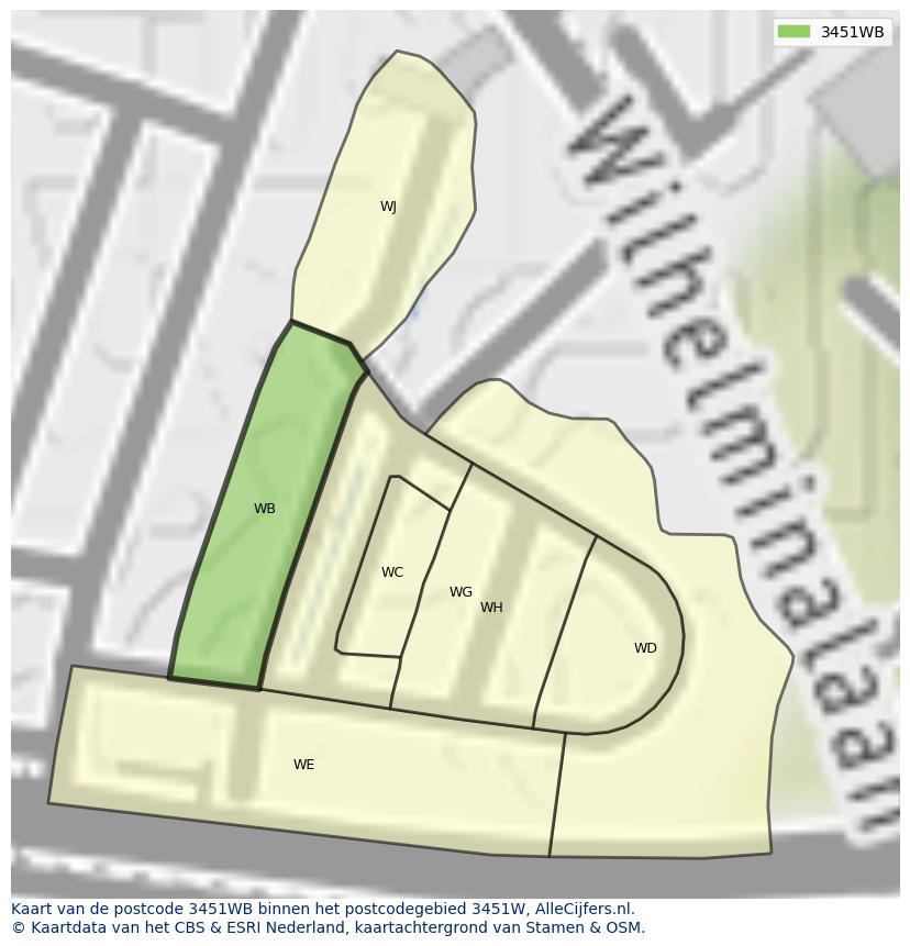 Afbeelding van het postcodegebied 3451 WB op de kaart.