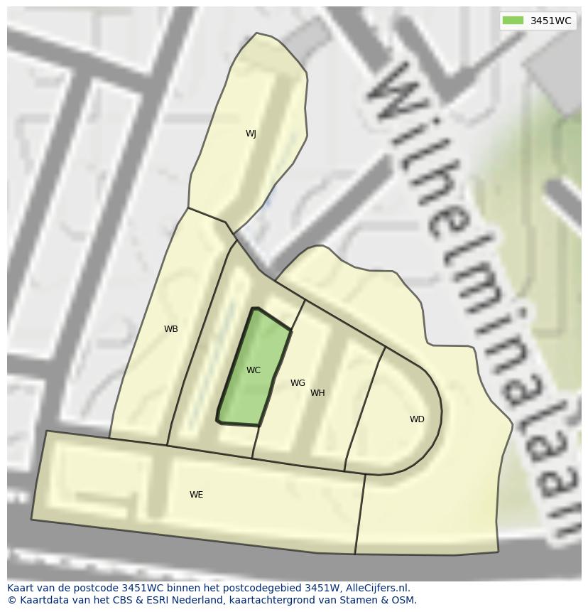 Afbeelding van het postcodegebied 3451 WC op de kaart.