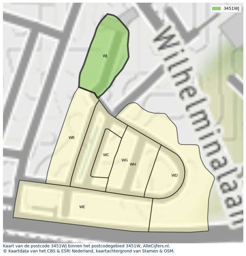 Afbeelding van het postcodegebied 3451 WJ op de kaart.