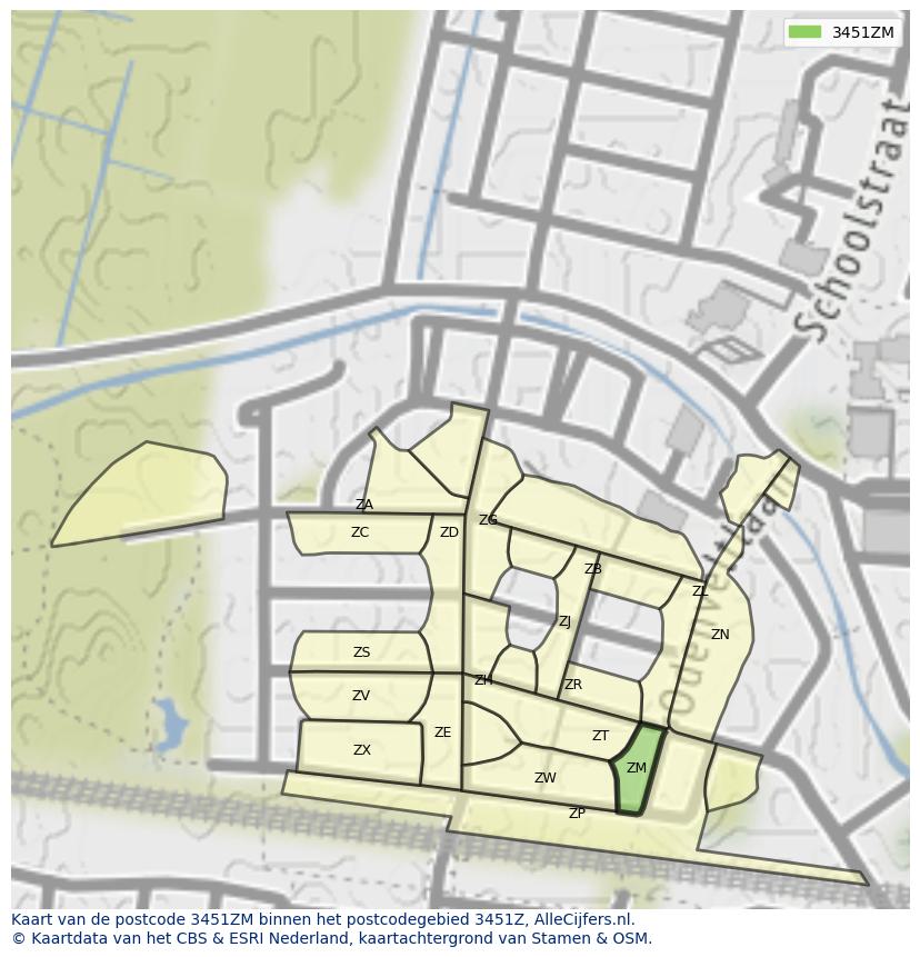 Afbeelding van het postcodegebied 3451 ZM op de kaart.