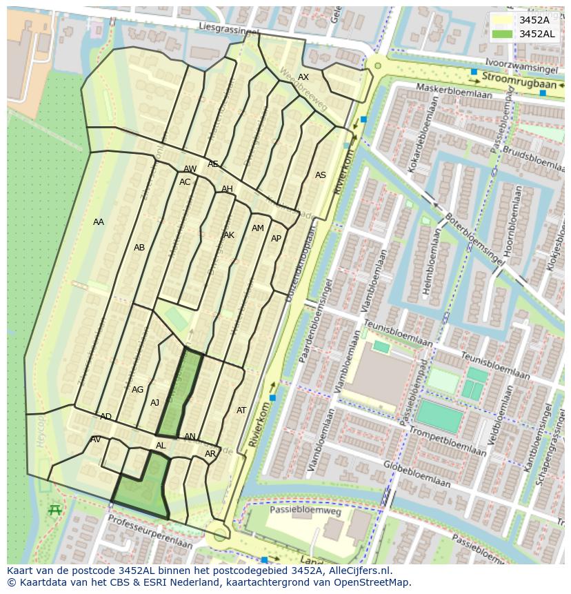 Afbeelding van het postcodegebied 3452 AL op de kaart.