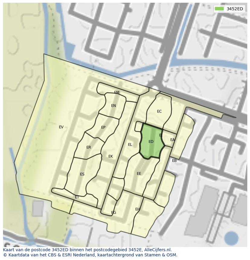 Afbeelding van het postcodegebied 3452 ED op de kaart.