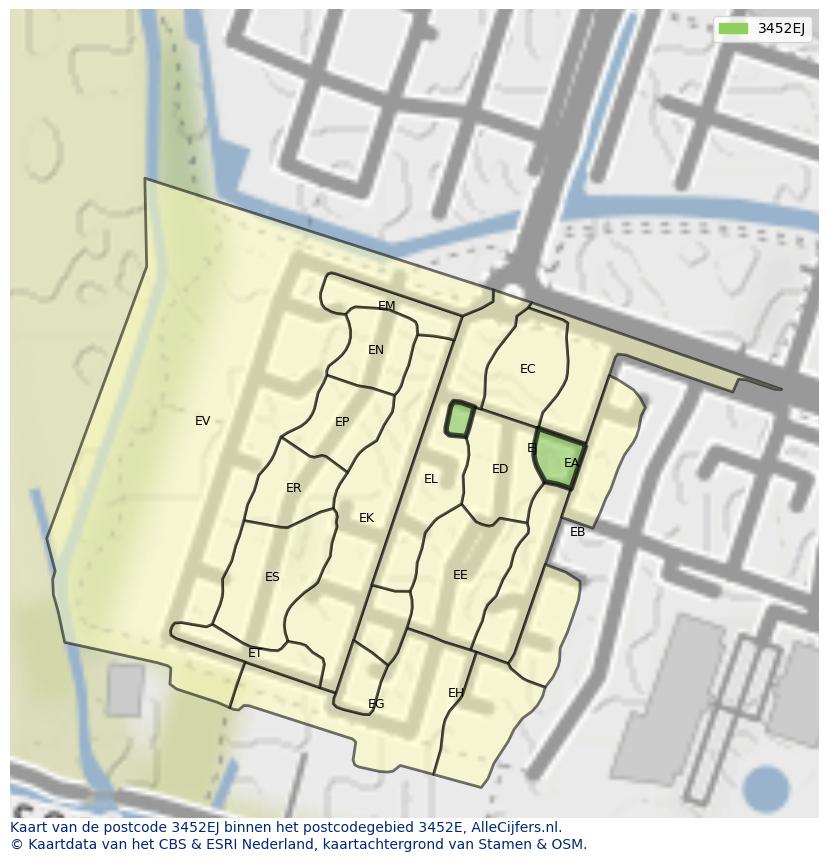 Afbeelding van het postcodegebied 3452 EJ op de kaart.