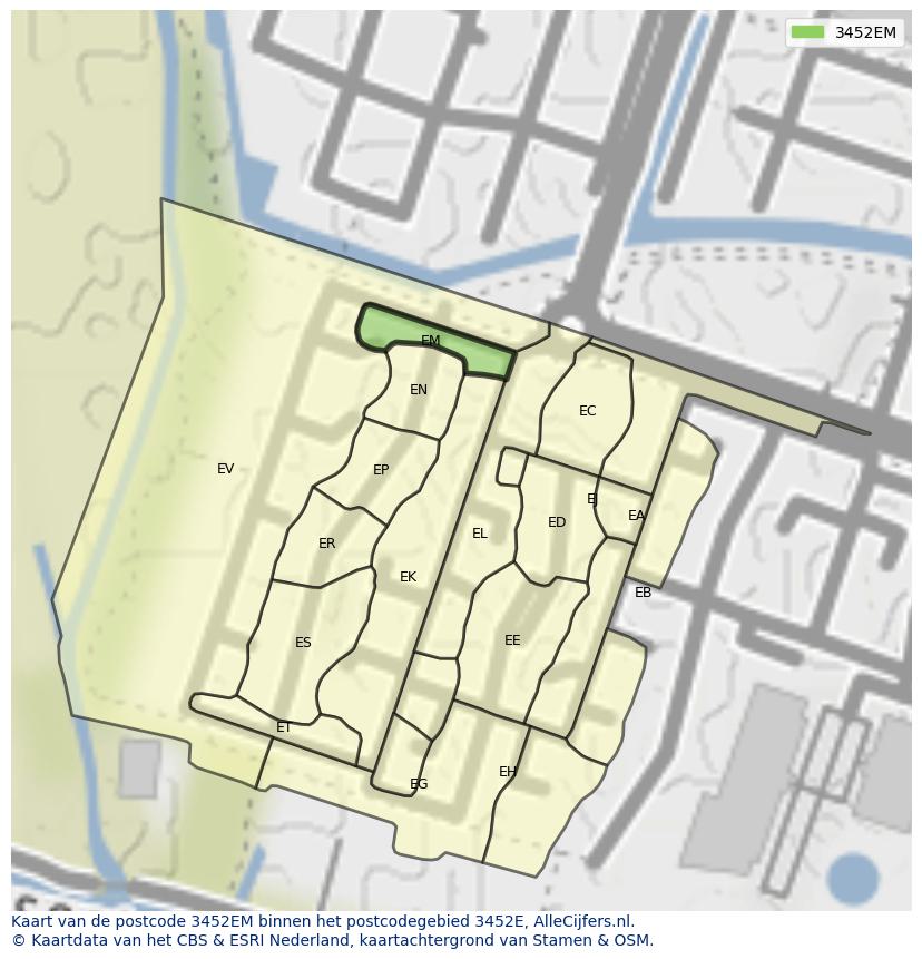 Afbeelding van het postcodegebied 3452 EM op de kaart.