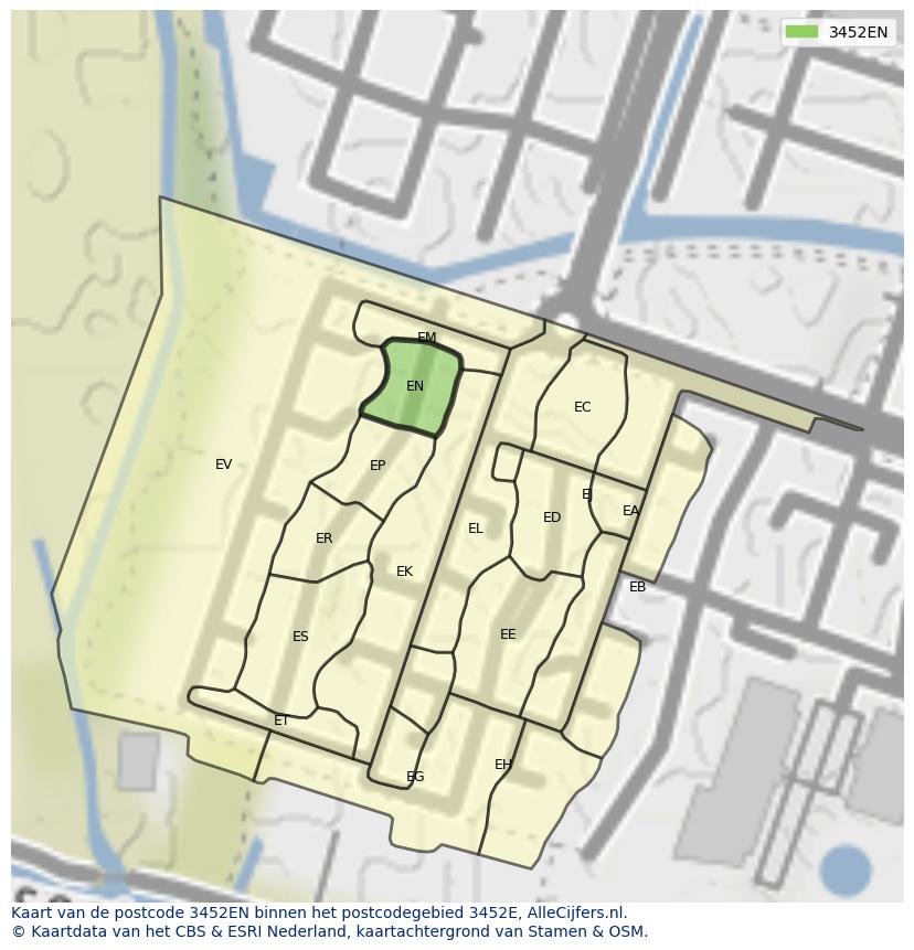 Afbeelding van het postcodegebied 3452 EN op de kaart.