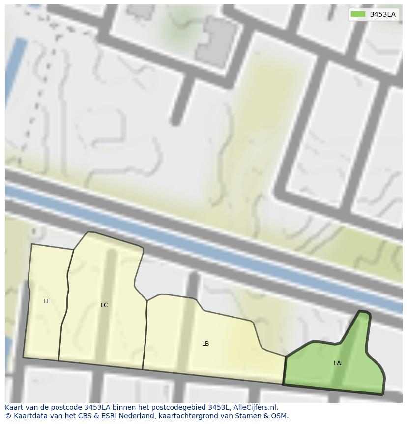 Afbeelding van het postcodegebied 3453 LA op de kaart.