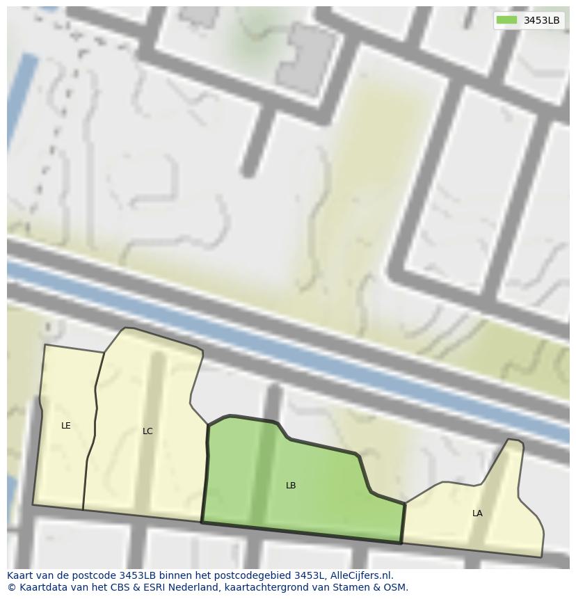 Afbeelding van het postcodegebied 3453 LB op de kaart.