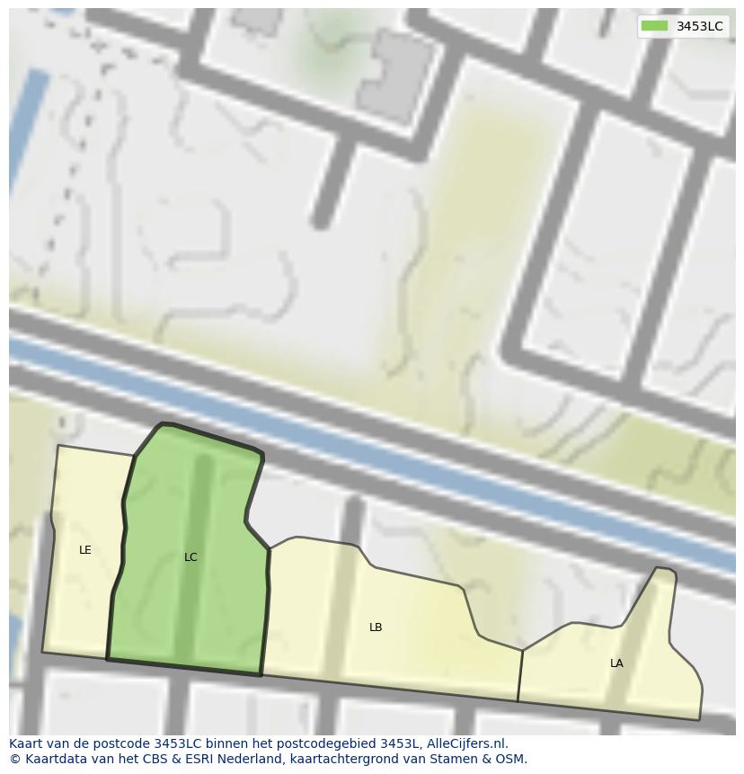 Afbeelding van het postcodegebied 3453 LC op de kaart.