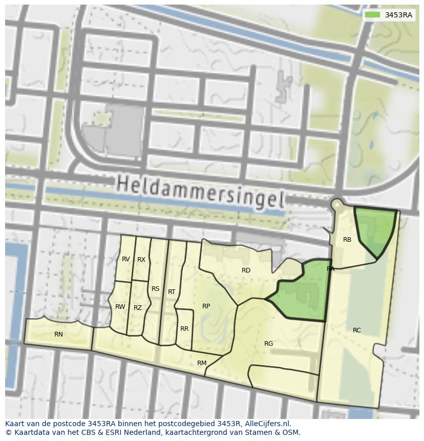 Afbeelding van het postcodegebied 3453 RA op de kaart.