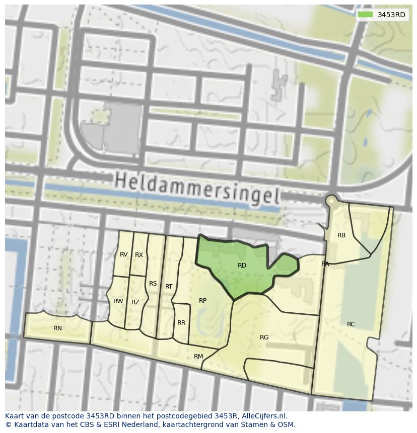 Afbeelding van het postcodegebied 3453 RD op de kaart.