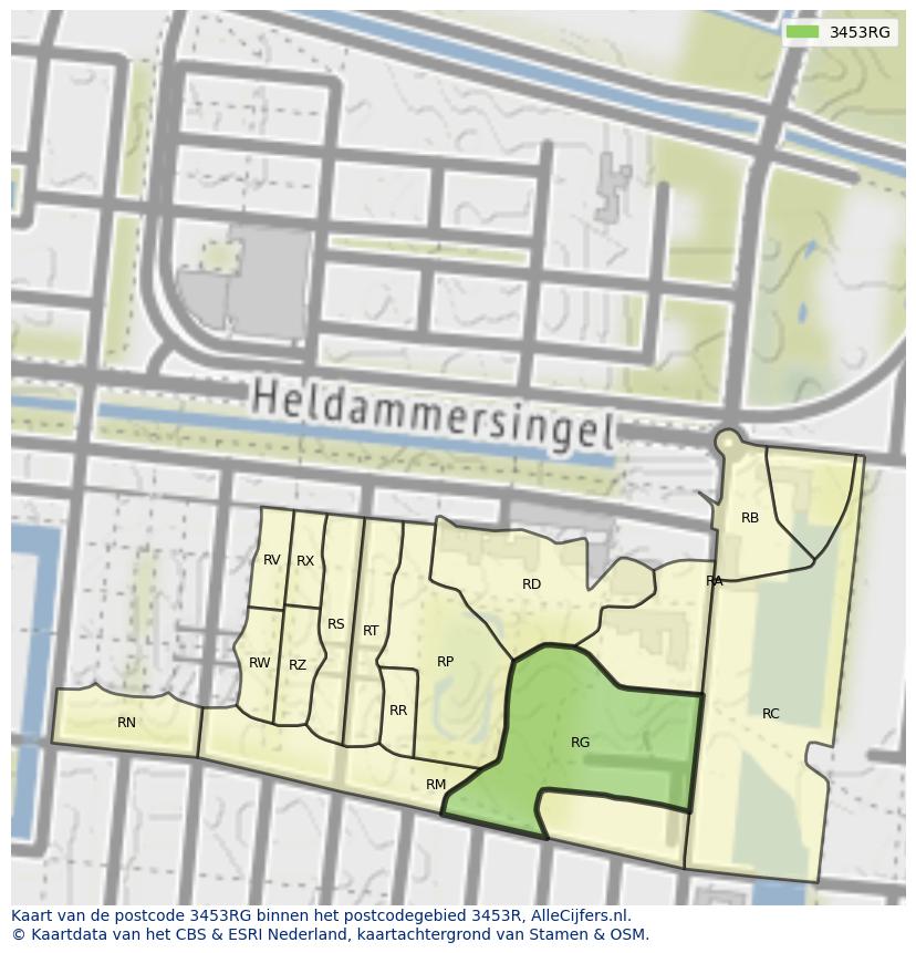 Afbeelding van het postcodegebied 3453 RG op de kaart.