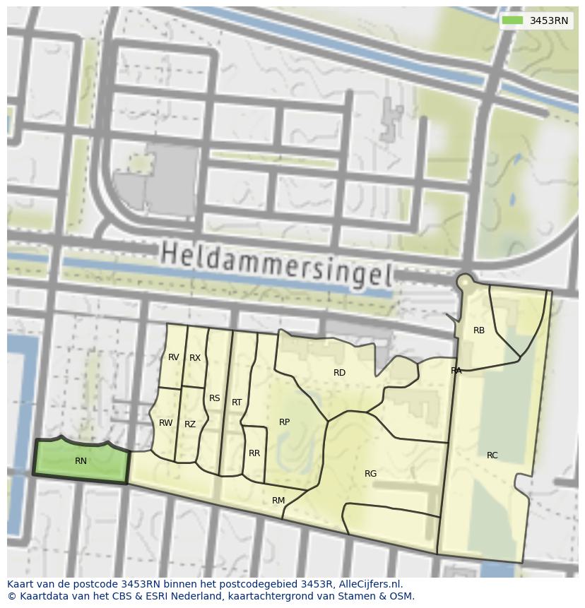 Afbeelding van het postcodegebied 3453 RN op de kaart.