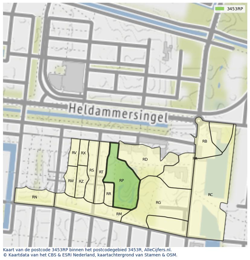 Afbeelding van het postcodegebied 3453 RP op de kaart.