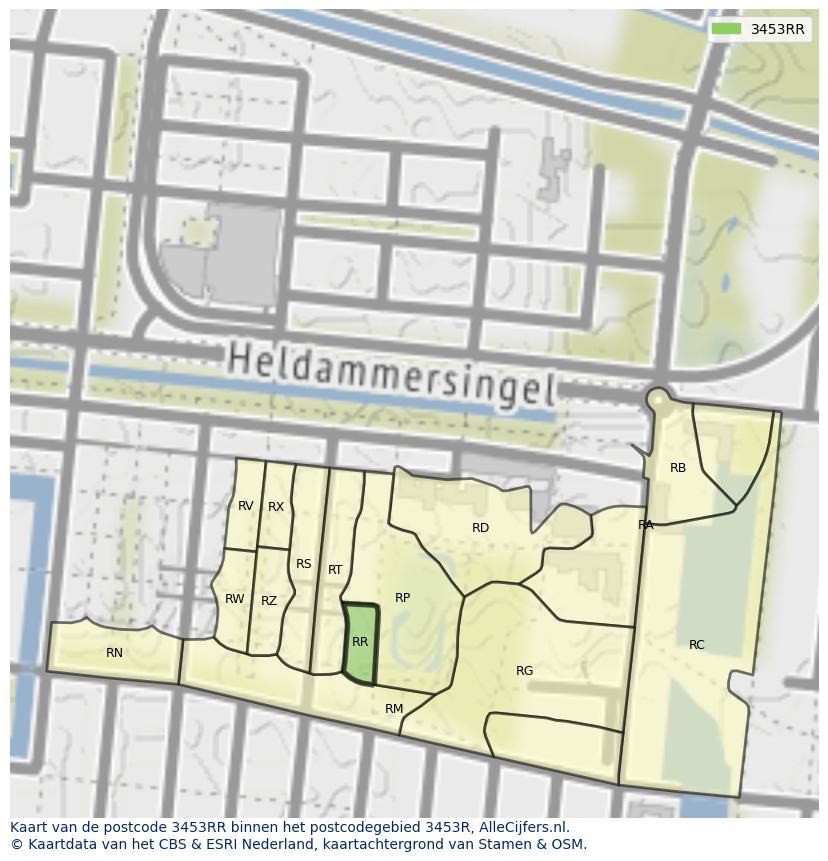 Afbeelding van het postcodegebied 3453 RR op de kaart.