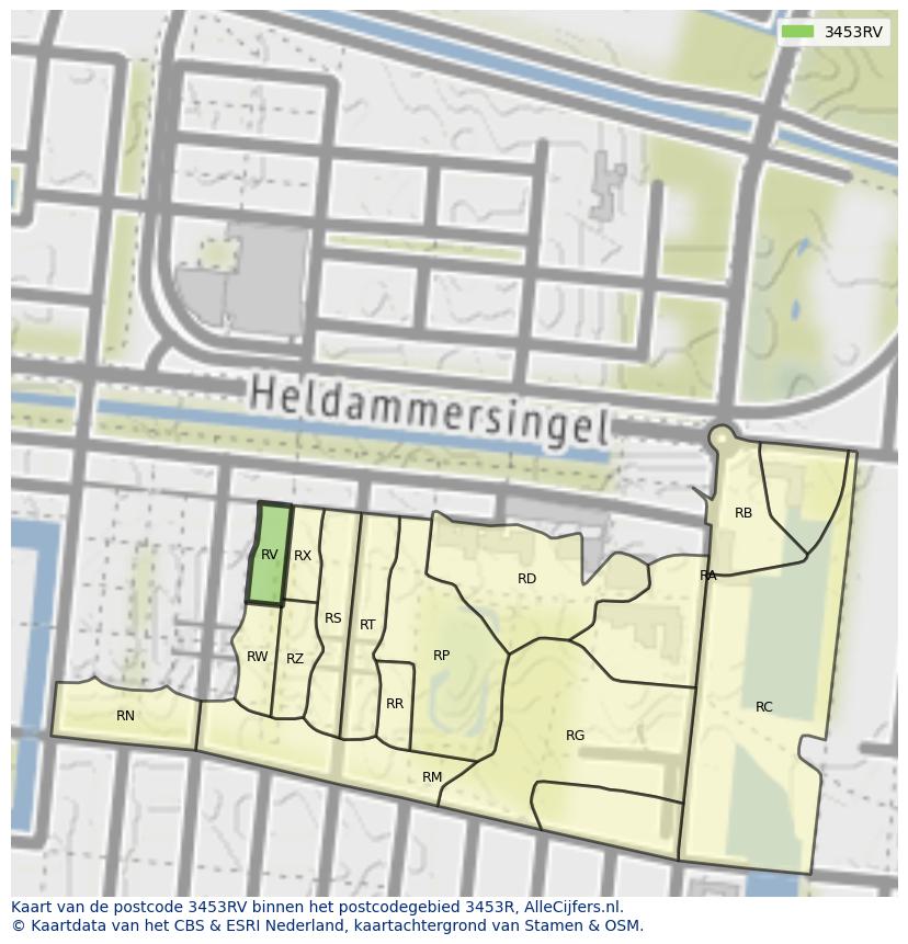 Afbeelding van het postcodegebied 3453 RV op de kaart.