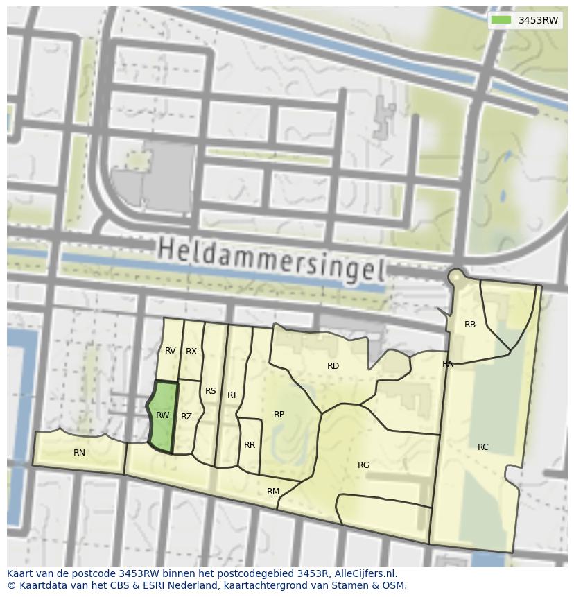 Afbeelding van het postcodegebied 3453 RW op de kaart.