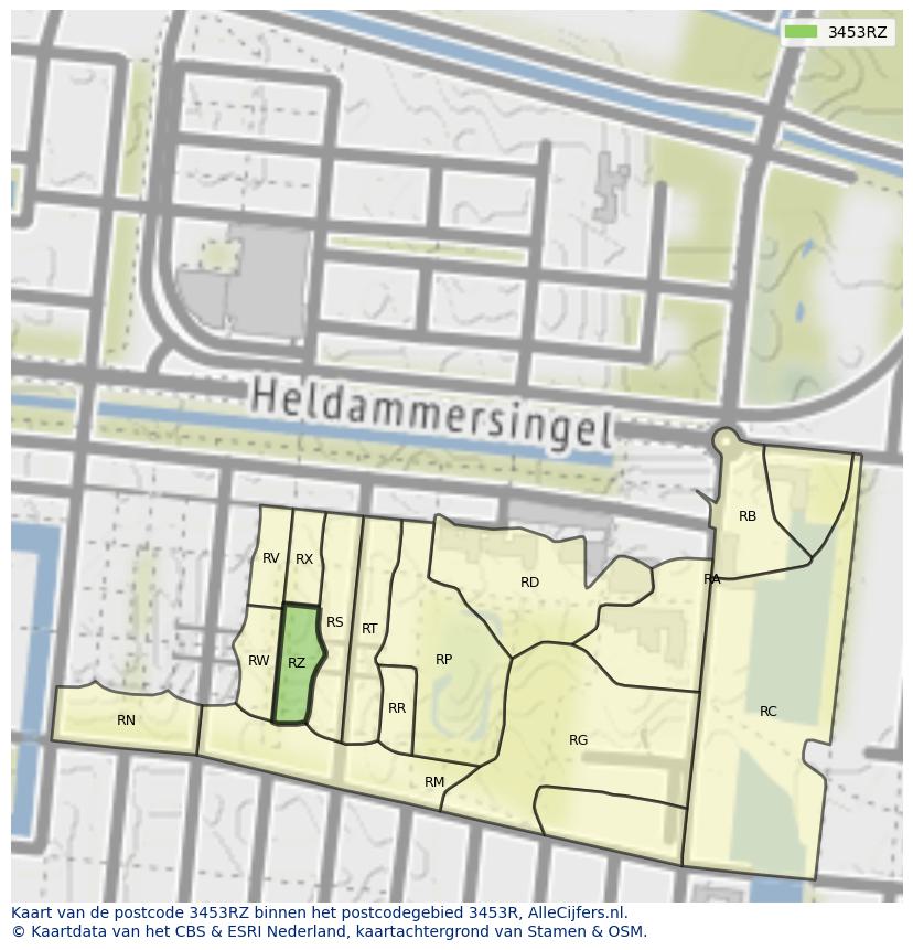 Afbeelding van het postcodegebied 3453 RZ op de kaart.