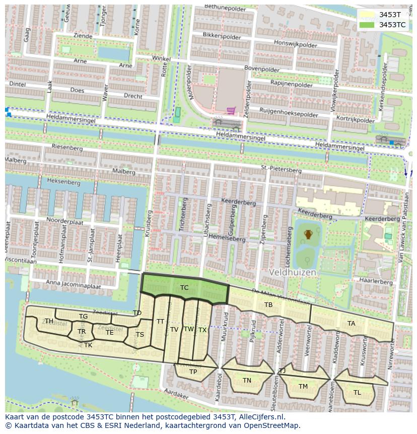 Afbeelding van het postcodegebied 3453 TC op de kaart.