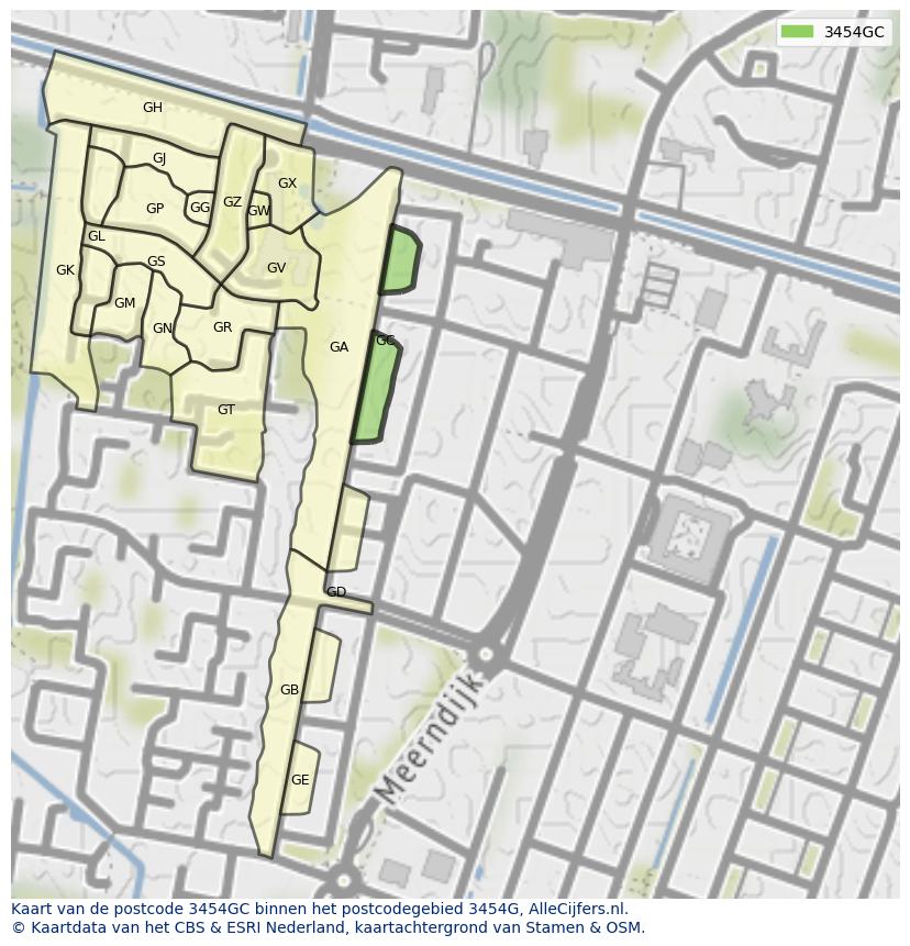 Afbeelding van het postcodegebied 3454 GC op de kaart.