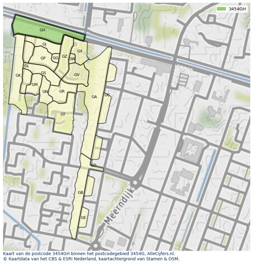 Afbeelding van het postcodegebied 3454 GH op de kaart.
