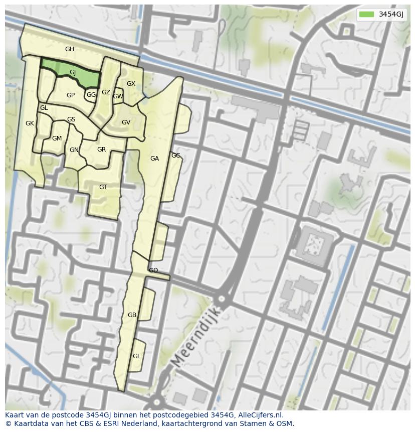Afbeelding van het postcodegebied 3454 GJ op de kaart.
