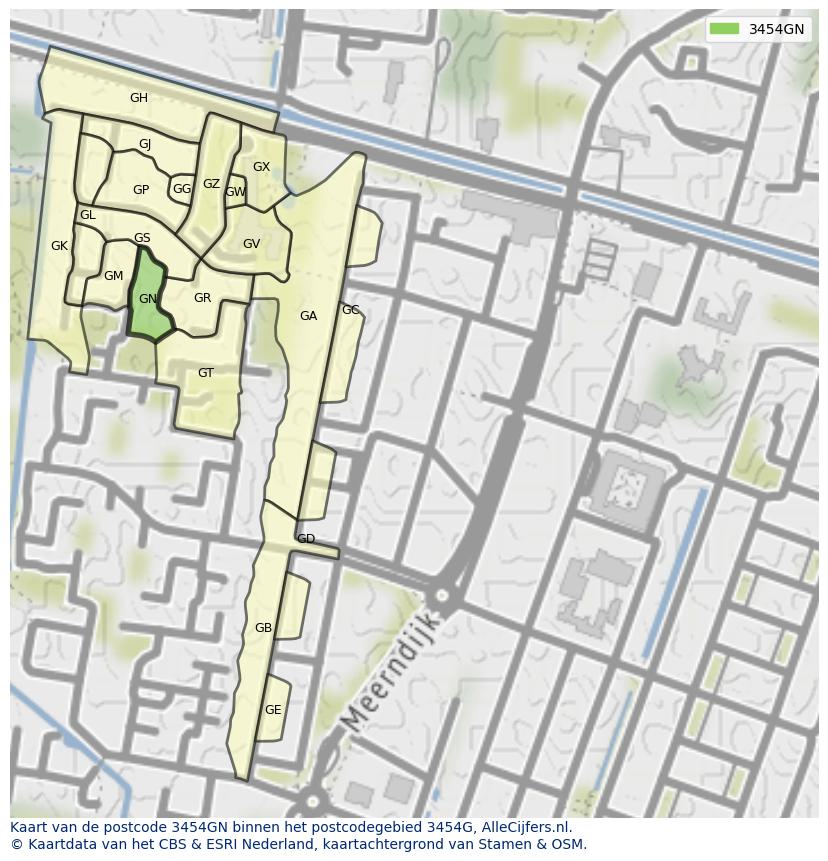 Afbeelding van het postcodegebied 3454 GN op de kaart.