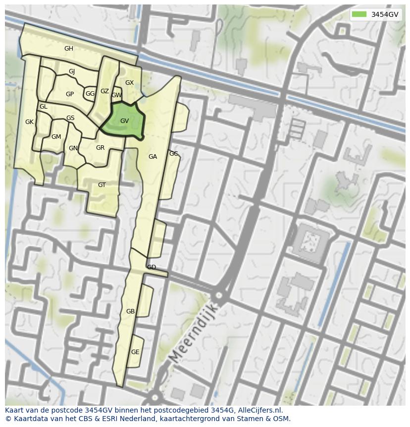 Afbeelding van het postcodegebied 3454 GV op de kaart.