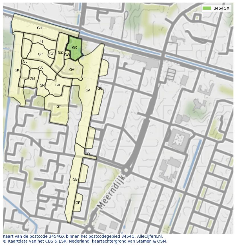 Afbeelding van het postcodegebied 3454 GX op de kaart.