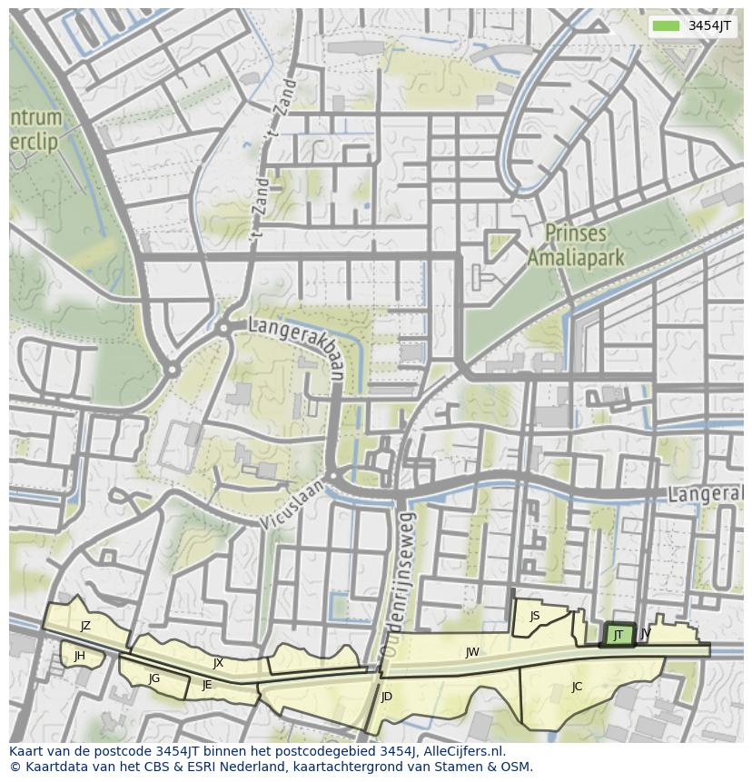 Afbeelding van het postcodegebied 3454 JT op de kaart.