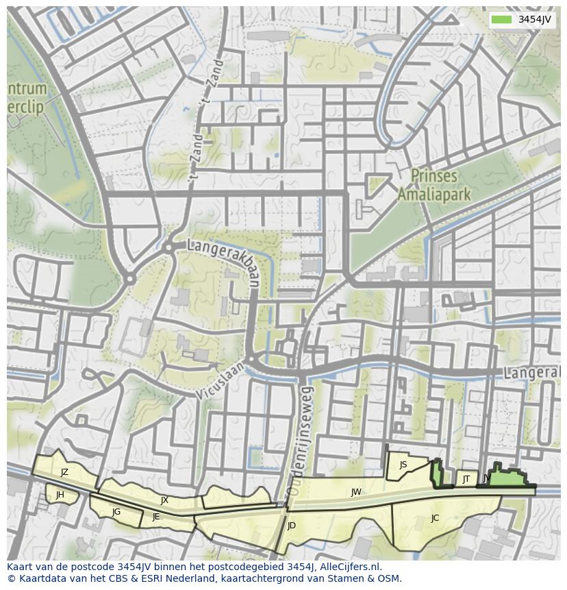 Afbeelding van het postcodegebied 3454 JV op de kaart.