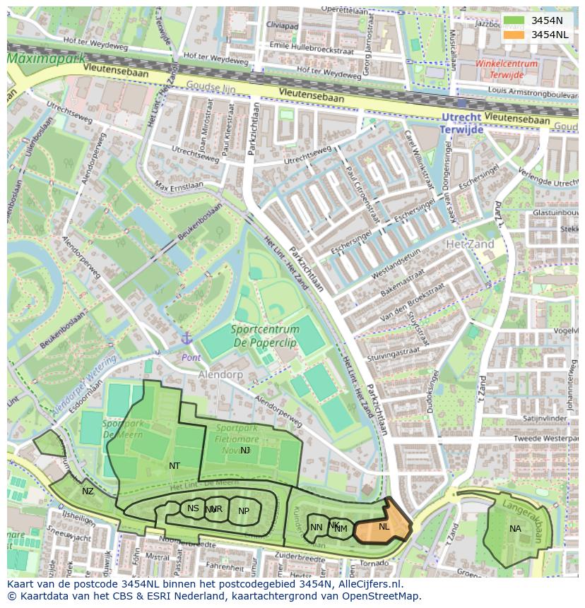 Afbeelding van het postcodegebied 3454 NL op de kaart.