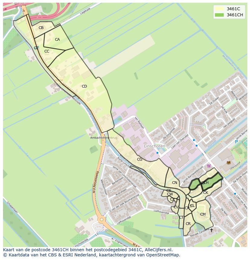 Afbeelding van het postcodegebied 3461 CH op de kaart.