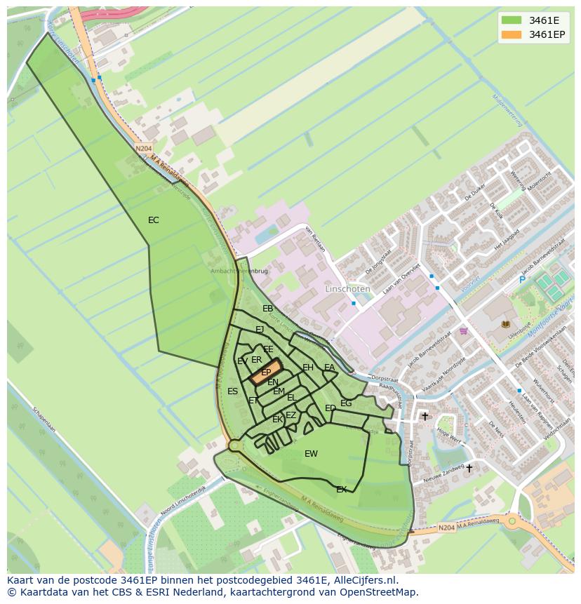 Afbeelding van het postcodegebied 3461 EP op de kaart.