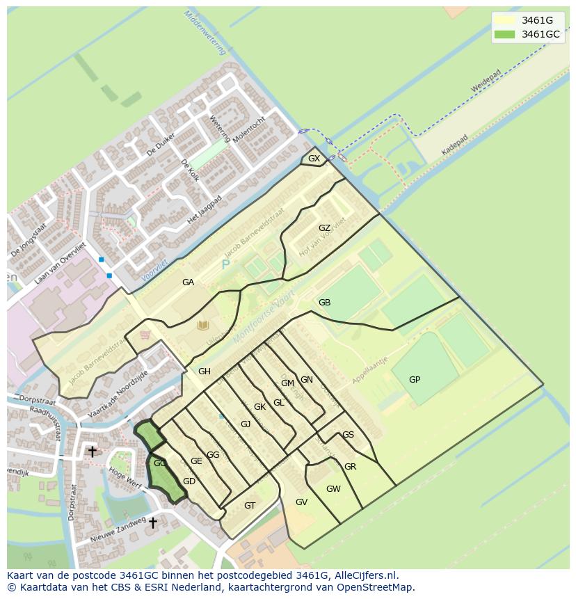 Afbeelding van het postcodegebied 3461 GC op de kaart.