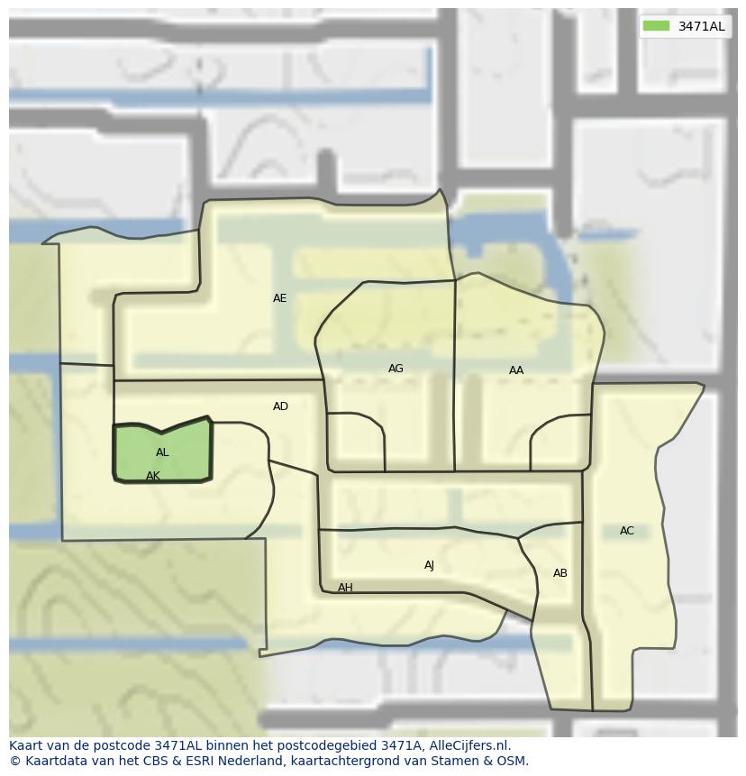 Afbeelding van het postcodegebied 3471 AL op de kaart.