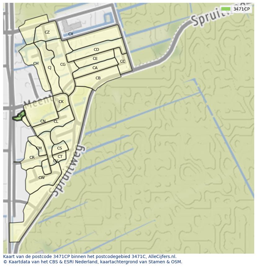 Afbeelding van het postcodegebied 3471 CP op de kaart.
