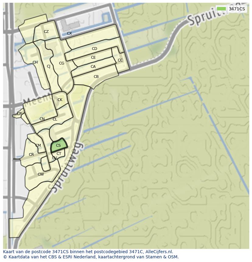 Afbeelding van het postcodegebied 3471 CS op de kaart.