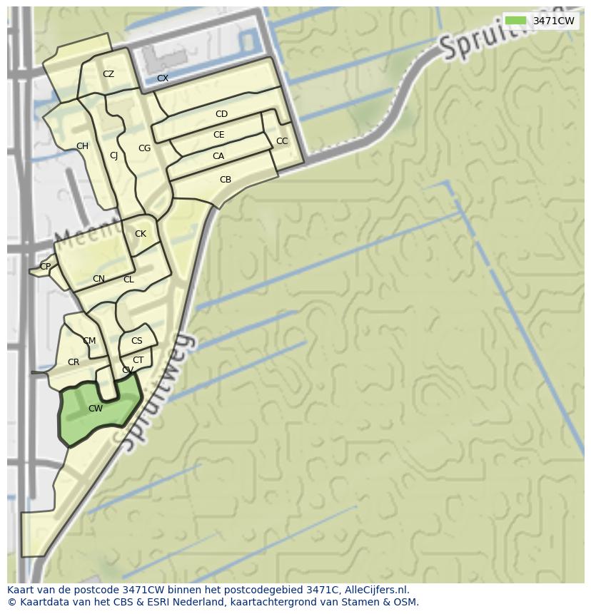 Afbeelding van het postcodegebied 3471 CW op de kaart.