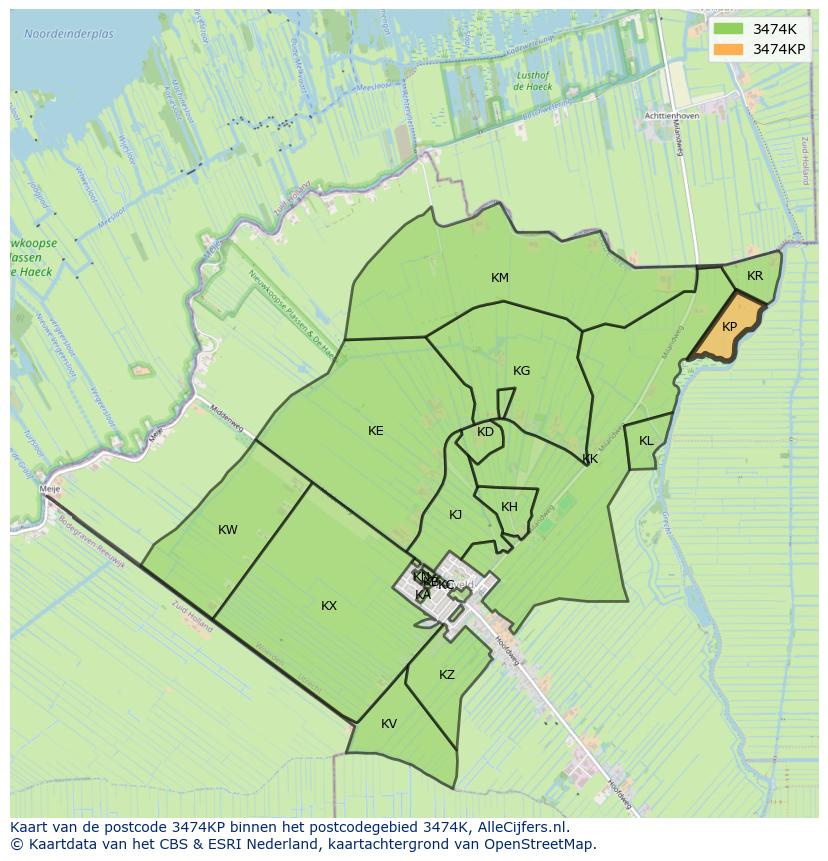 Afbeelding van het postcodegebied 3474 KP op de kaart.