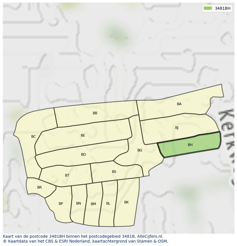 Afbeelding van het postcodegebied 3481 BH op de kaart.