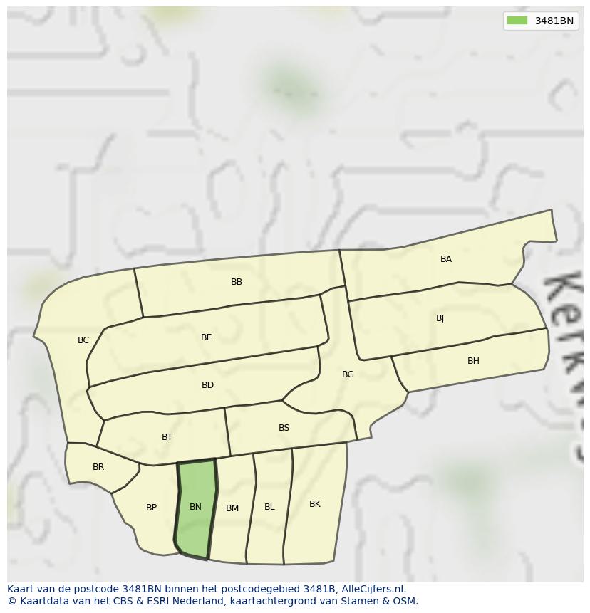 Afbeelding van het postcodegebied 3481 BN op de kaart.
