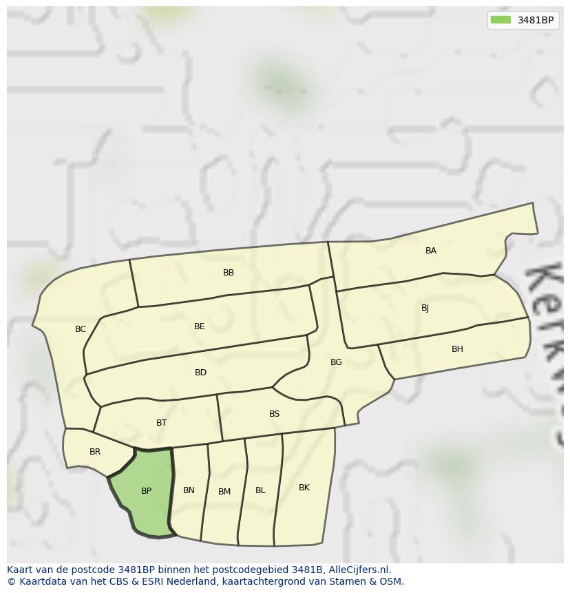Afbeelding van het postcodegebied 3481 BP op de kaart.