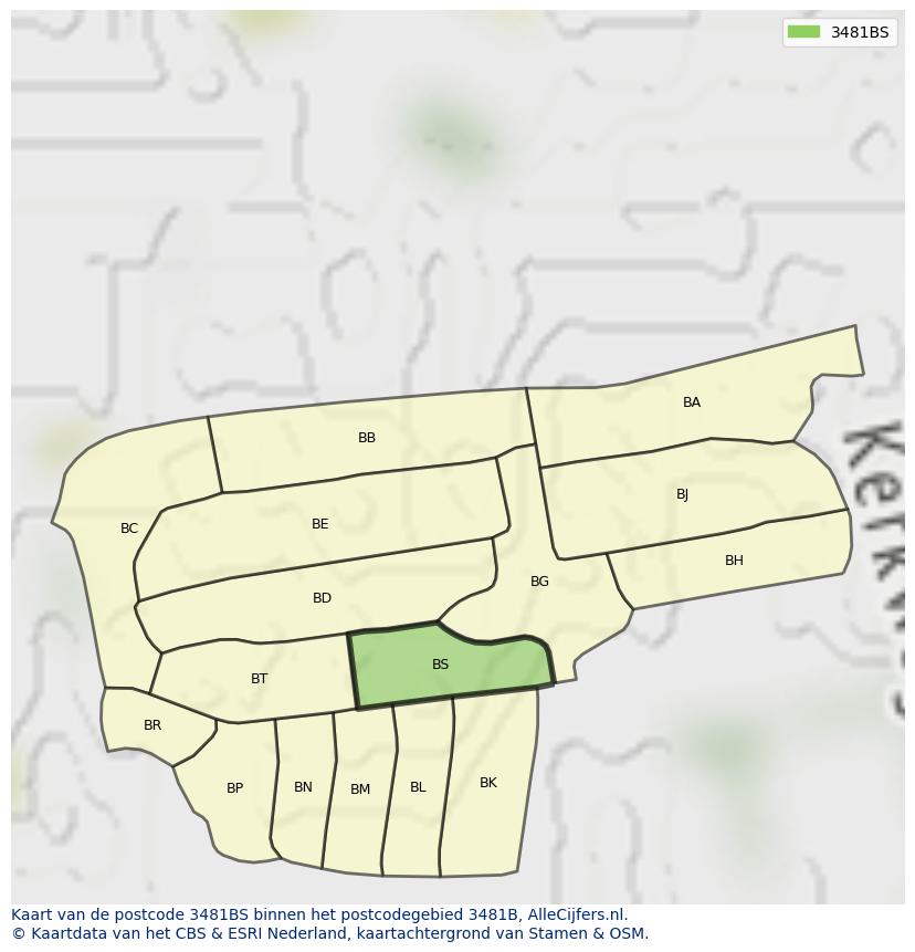 Afbeelding van het postcodegebied 3481 BS op de kaart.