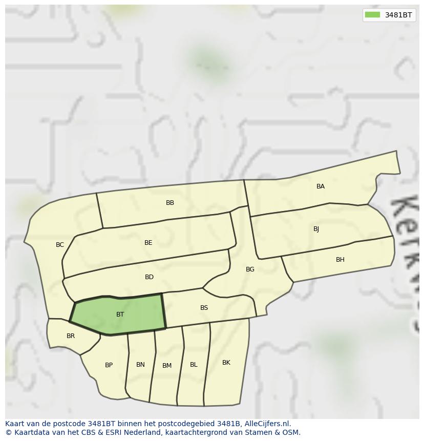 Afbeelding van het postcodegebied 3481 BT op de kaart.