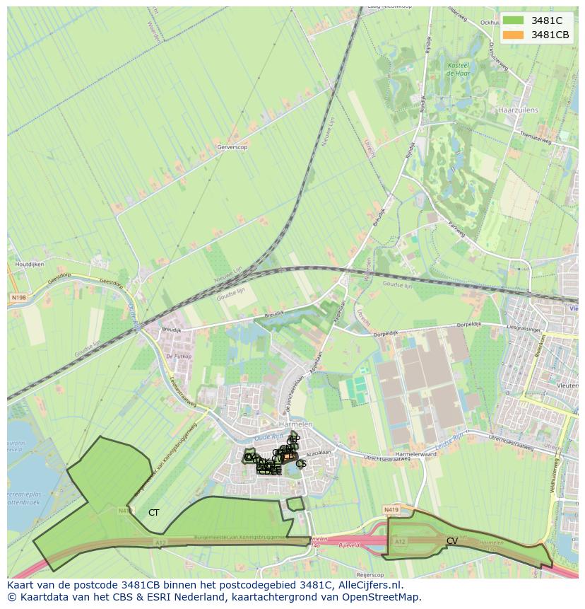 Afbeelding van het postcodegebied 3481 CB op de kaart.