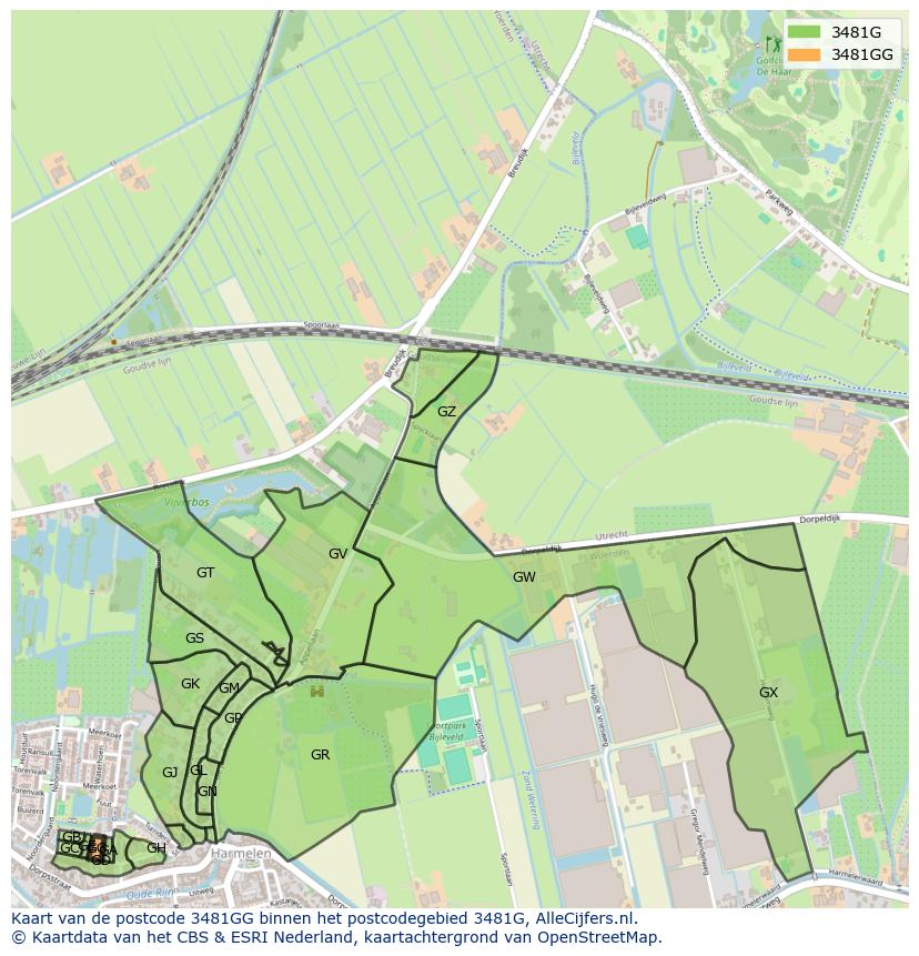 Afbeelding van het postcodegebied 3481 GG op de kaart.