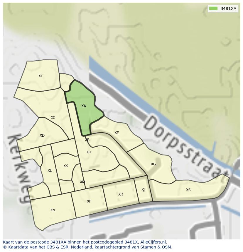 Afbeelding van het postcodegebied 3481 XA op de kaart.