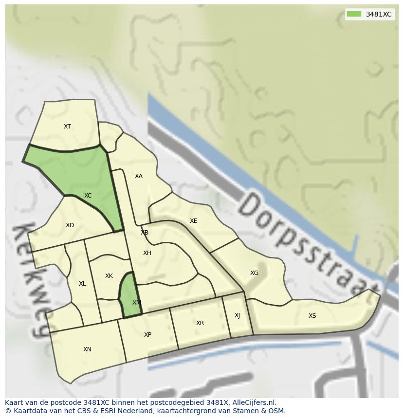 Afbeelding van het postcodegebied 3481 XC op de kaart.