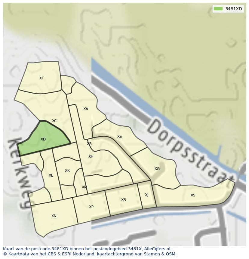 Afbeelding van het postcodegebied 3481 XD op de kaart.
